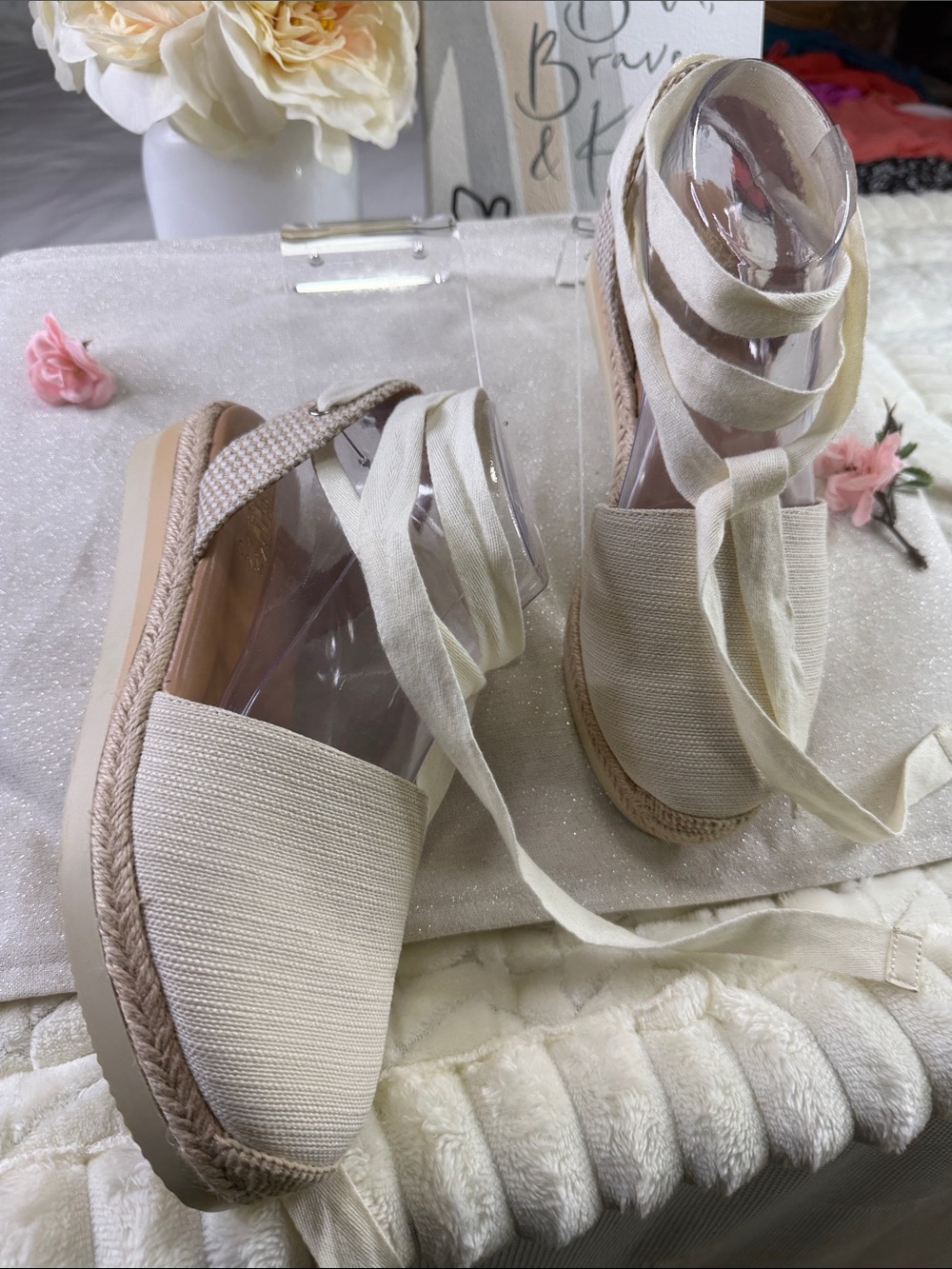 Vince Camuto Cream Ankle-Tie Espadrille Wedges - Picture 4 of 13
